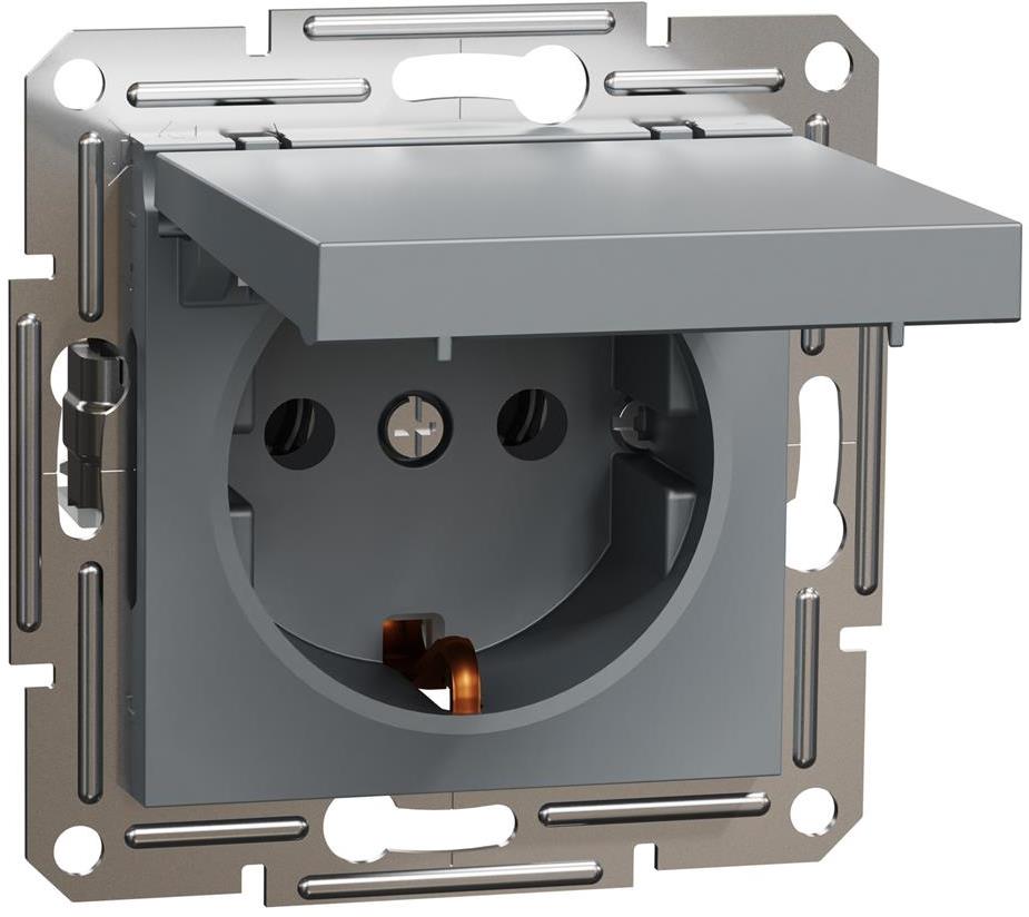 Контакт ШУКО 16A с капак IP44 и детска защита цвят Стомана Asfora SE