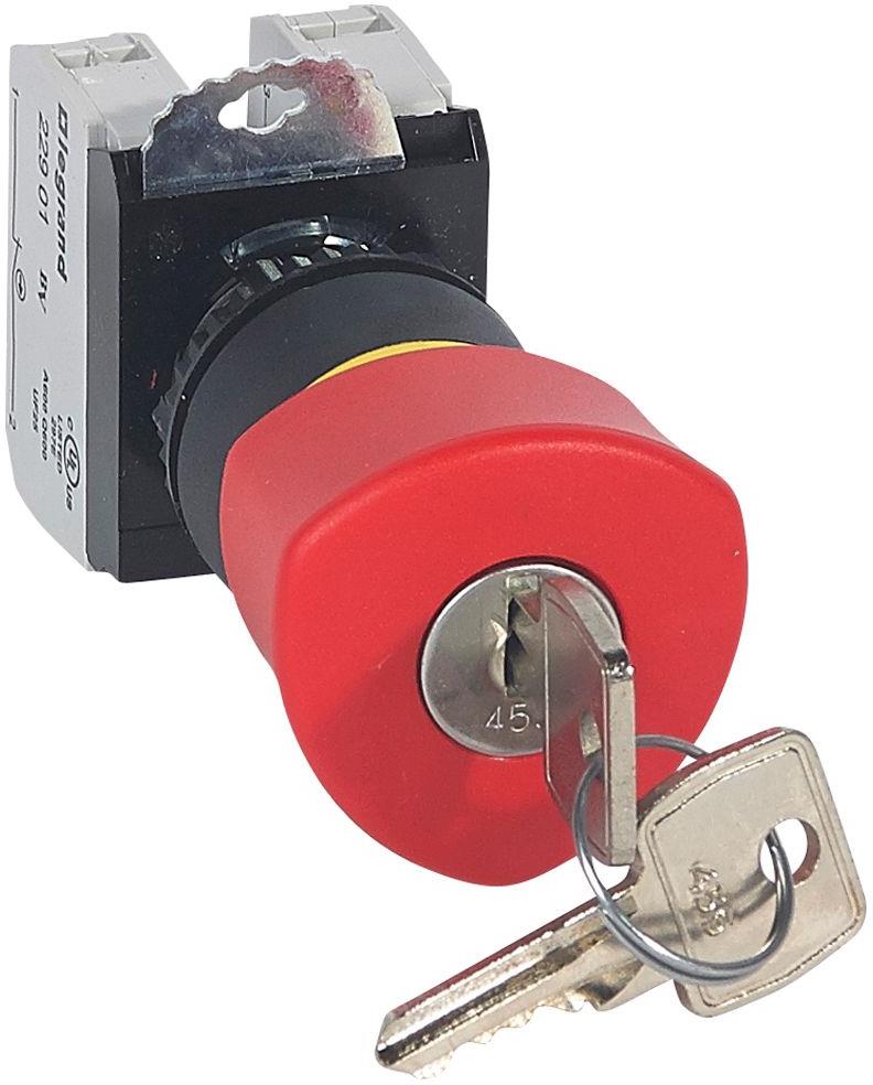 Авариен стоп червен Ф40мм 1NO-1NC освобождаване с ключ Ø22mm Legrand