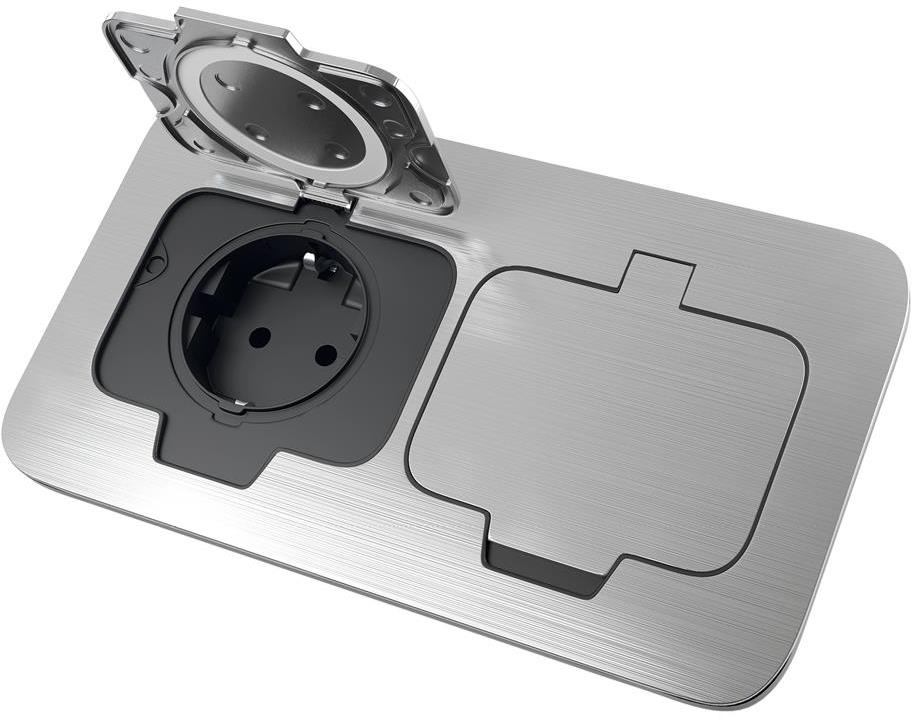 Контакт шуко ДВОЕН IP54, цвят стомана, Ø60mm, Commel