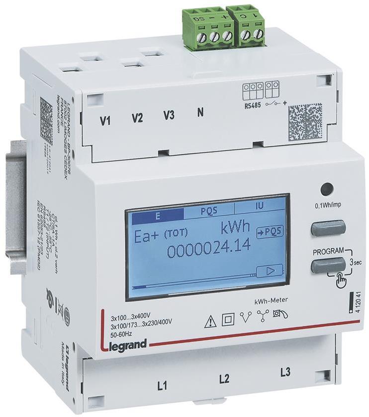 Трифазен мерител за ИНДИРЕКТНО мерене на ел. енергия EMDX3, Modbus, 2 тарифи, за DIN монтаж 4 мод, Legrand