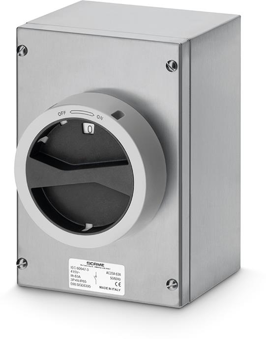 Пакетен прекъсвач Y4 сив 100A 3P+N I-0 в неръждаемо табло 150x220x120mm IP65 Isolators Scame