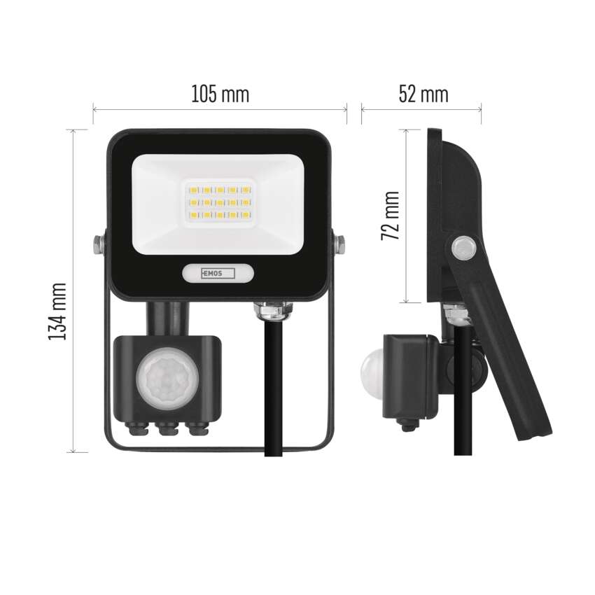 Прожектор LED 10W 4000K 1000lm 120° x 120° 20000h IP65 черен с датчик GLARO EMOS