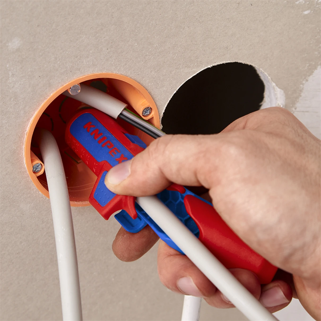 Универсален инструмент за заголване на PV кабели ErgoStrip, дясна ръкохватка 135мм, с фиксатор, Knipex