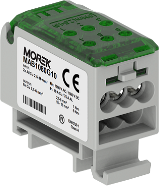 Разпределителен клемен блок ЗЕЛЕН 1P 80A OJL80A вх. Al/Cu 2x16 изх. 6x6mm² MOREK