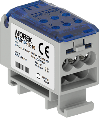 Разпределителен клемен блок СИН 1P 80A OJL80A вх. Al/Cu 2x16 изх. 6x6mm² MOREK