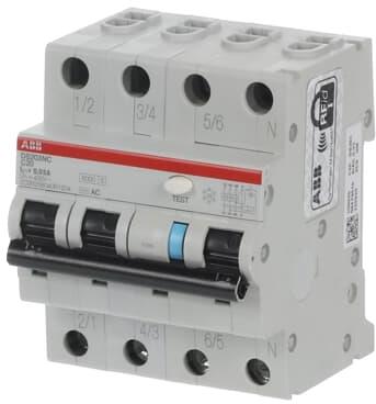 ДТЗ комбинирана DS203NC 3P+N 20A крива C 30mA тип AC 6kA 4 мод. ABB