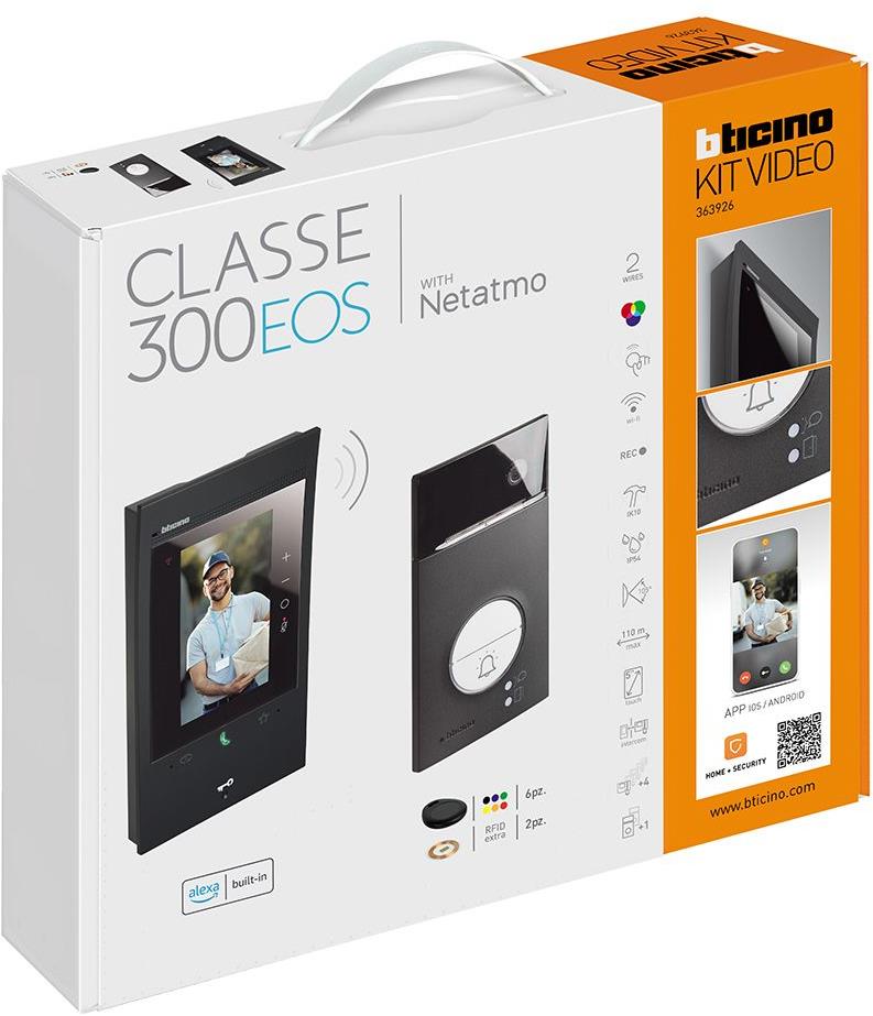 Видео-домофон комплект Classe 300EOS черен Wi-Fi дисплей и LINEA 3000 входен панел Bticino