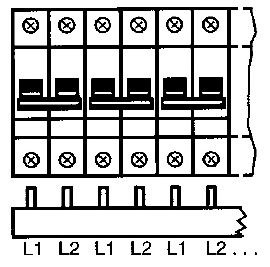 Захранващ гребен тип U 2P 10мм2 63A 6 прекъсвача L1L2 Legrand