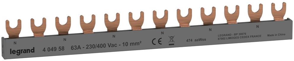 Захранващ гребен тип U 2P 10мм2 63A 6 прекъсвача L1L2 Legrand