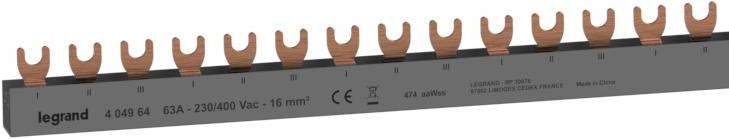 Захранващ гребен тип U 3P 16мм2 63A 19 прекъсвача L1L2L3 Legrand