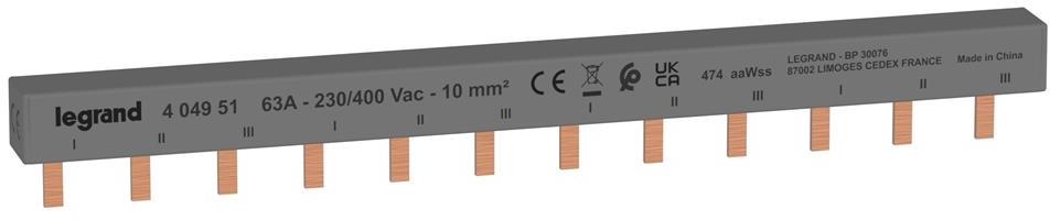Захранващ гребен тип ПИН 3P 10мм2 63A 4 прекъсвача L1L2L3 Legrand