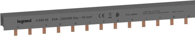 Захранващ гребен тип ПИН 3P+N 16мм2 63A 14 прекъсвача NL1L2L3 Legrand