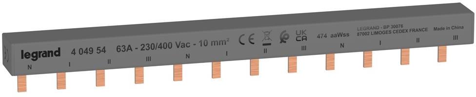Захранващ гребен тип ПИН 3P+N 10мм2 63A 3 прекъсвача NL1L2L3 Legrand