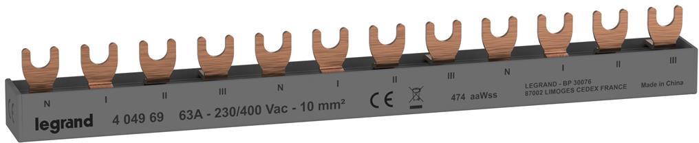 Захранващ гребен тип U 3P+N 10мм2 63A 3 прекъсвача L1L2L3 Legrand
