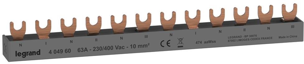 Захранващ гребен тип U 3P+N 10мм2 63A 6 прекъсвача L1NL2NL3N Legrand