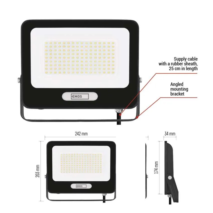 Прожектор LED 100W 4000K 10000lm 120° x 120° 20000h IP65 черен GLARO EMOS